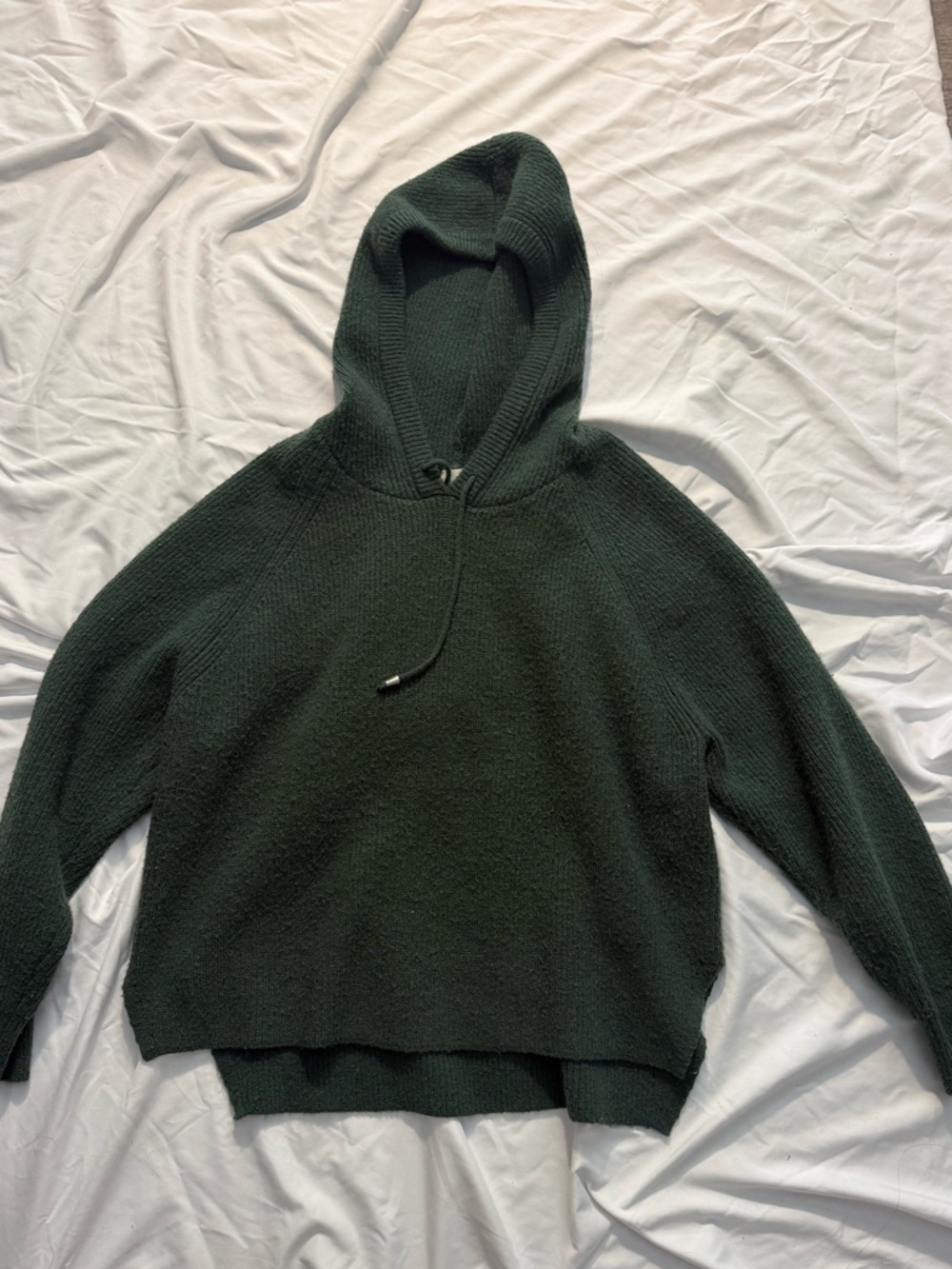 Cyrus Forest Green Ribbed Knit Hoodie